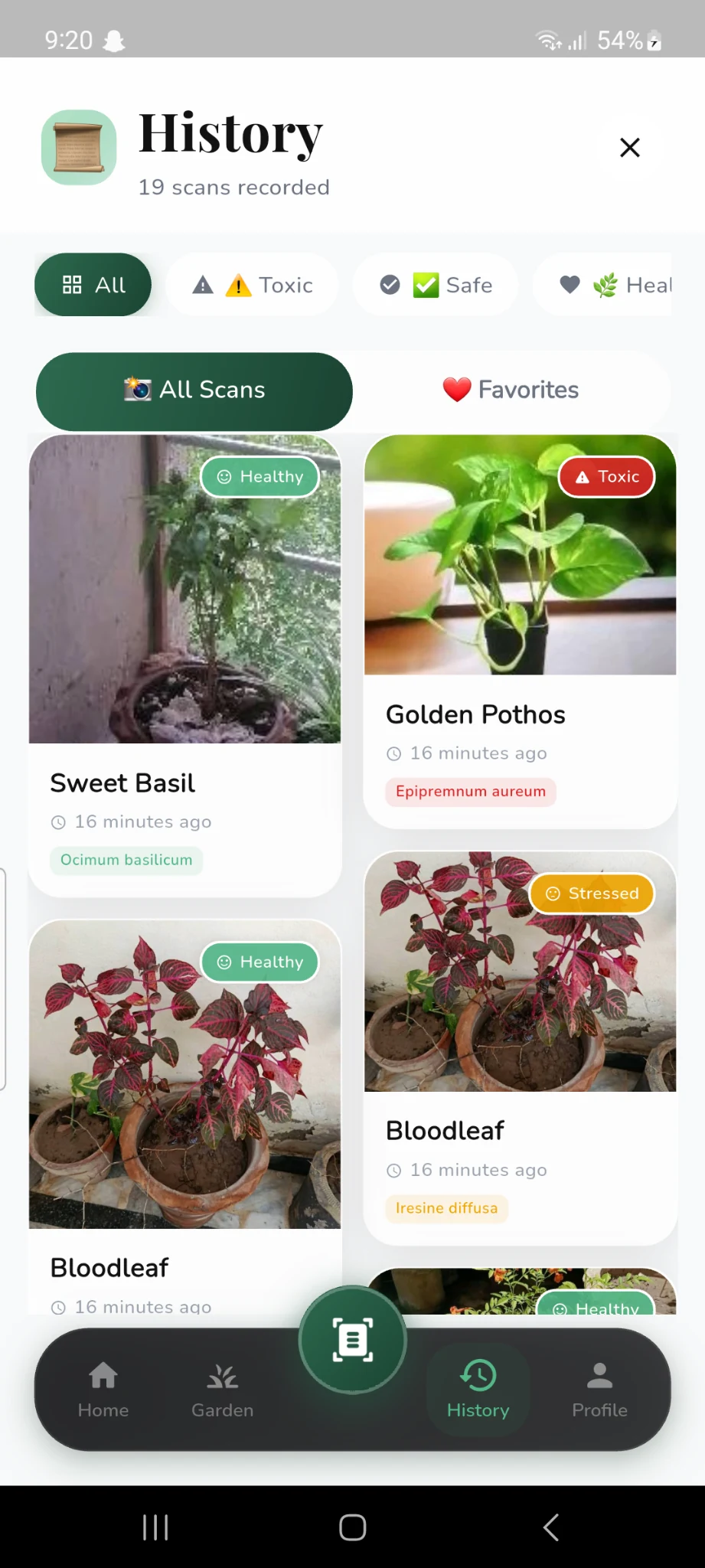 PlantPulse AI scan history