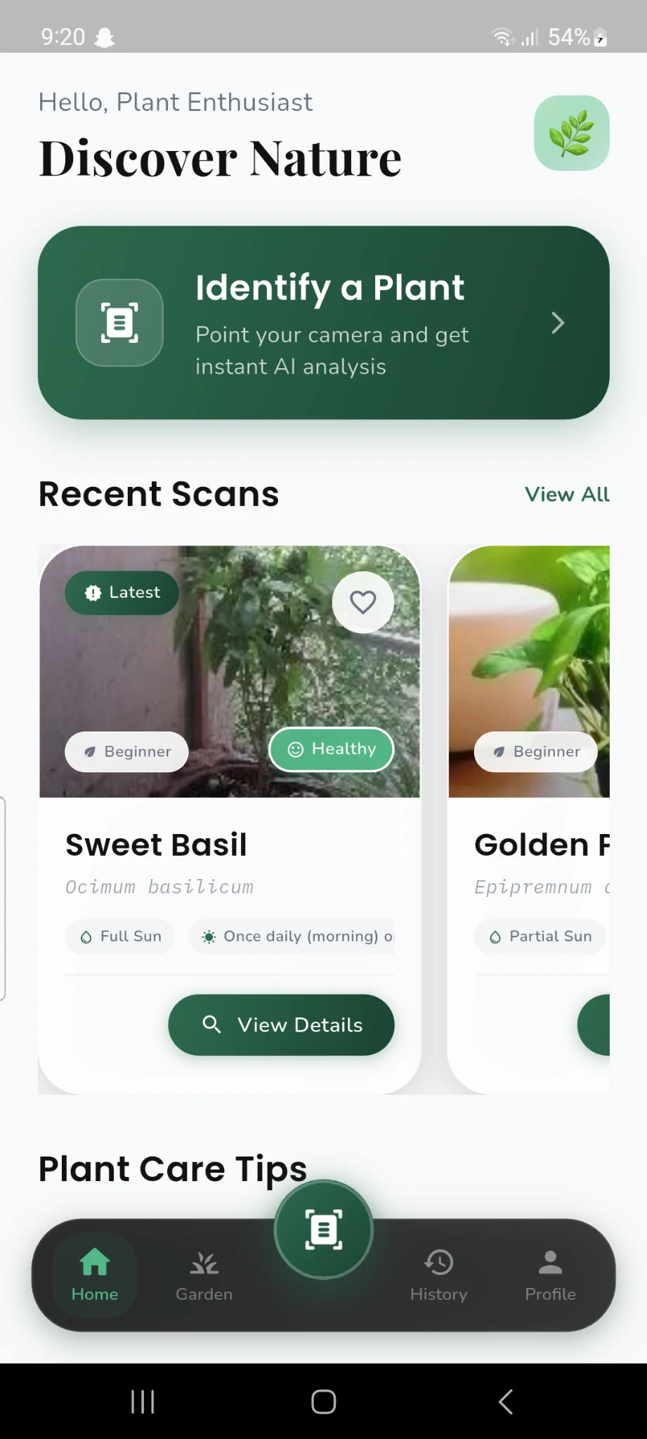 PlantPulse AI home screen
